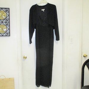 Gown & Bolero Jacket- "AfterDark Black-Front Left Side Slit Gown & Bolero Jacket